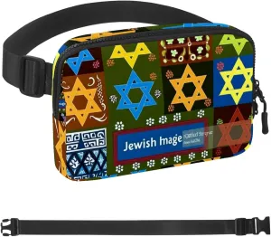 Colorful Jewish Pattern Fanny Packs for Women Men, Crossbody Belt Bag with Zipper Pockets,Waterproof Waist Packs with Adjustable Strap for Workout Running Traveling Hiking