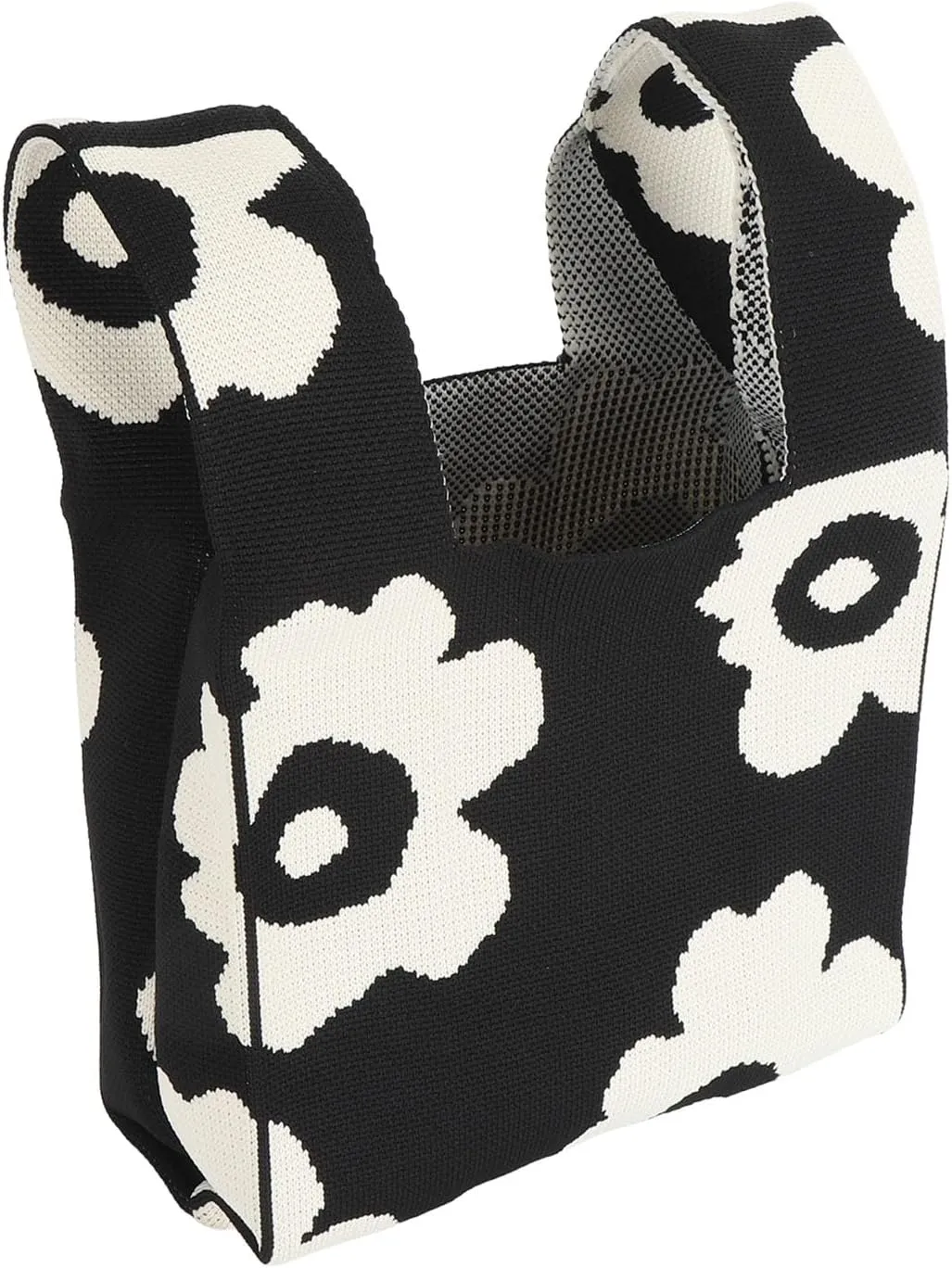 Crochet Knit Knot Bag,Aesthetic Wrist Knot Tote Bag Small Crochet for Women (Black)
