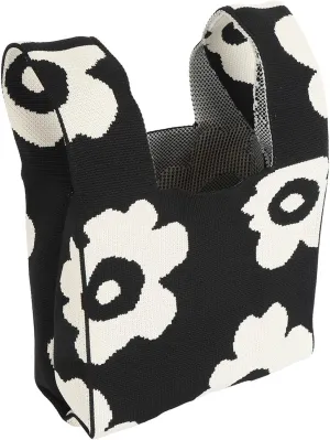 Crochet Knit Knot Bag,Aesthetic Wrist Knot Tote Bag Small Crochet for Women (Black)