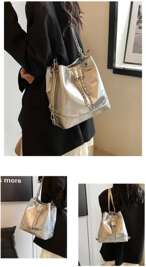 cross-body bag Shoulder Soft Leather Pleated Drawstring Bucket Bag