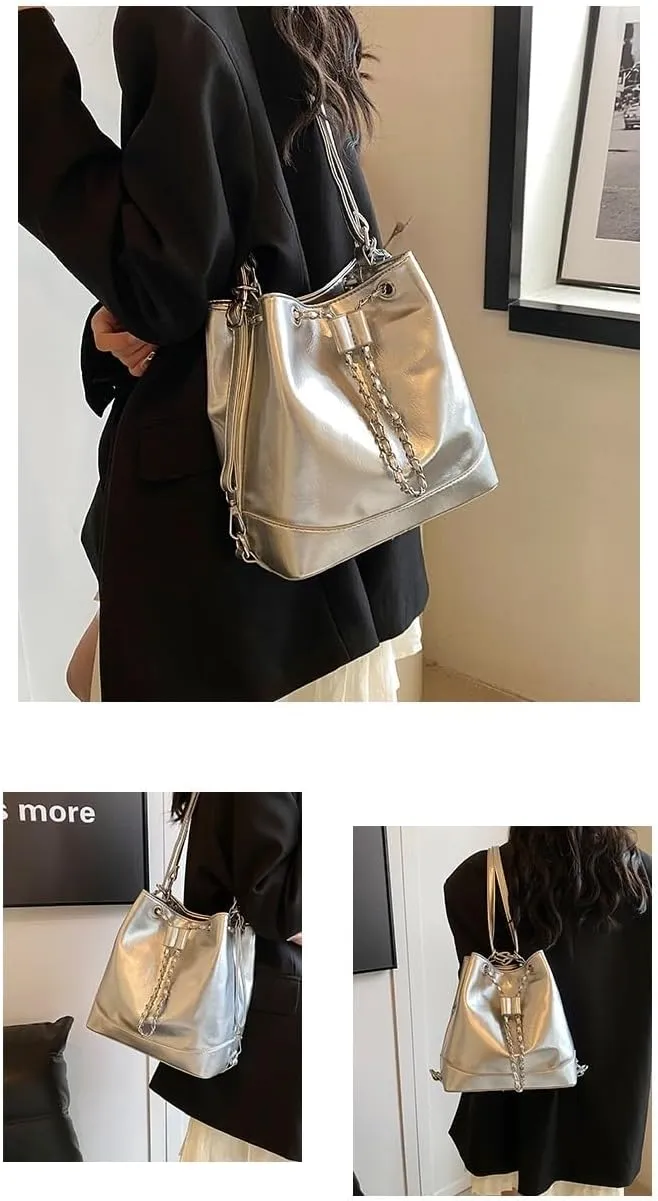 cross-body bag Shoulder Soft Leather Pleated Drawstring Bucket Bag