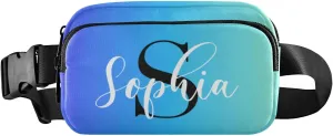 Custom Blue Gradient Fanny Pack for Women Men Personalizied Belt Bag Crossbody Waist Pouch Waterproof Everywhere Purse Fashion Sling Bag for Running Hiking Workout