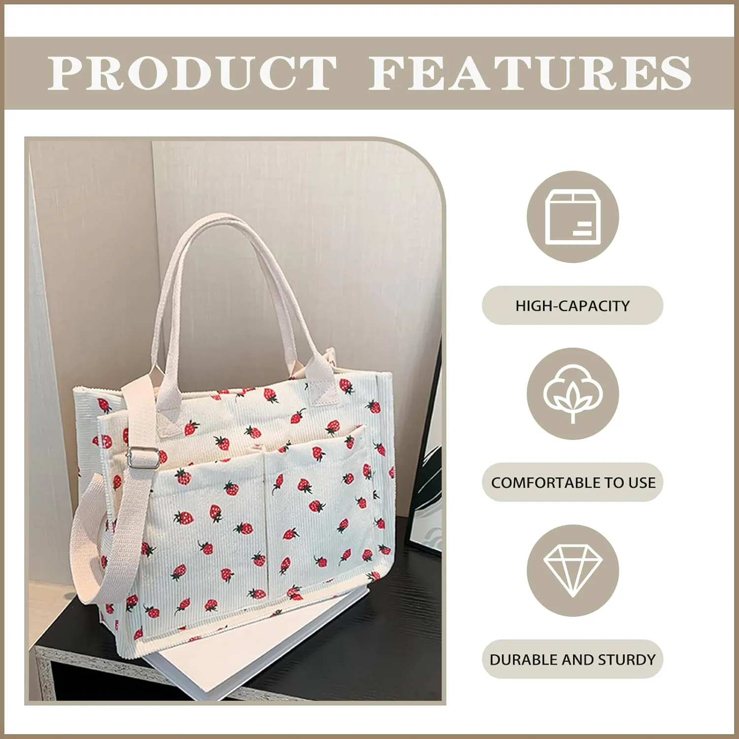 Cute Crossbody Bag For Women Girls Strawberry Purse Corduroy Tote Bag Fashion Chain Shoulder Handbag Canvas Bags
