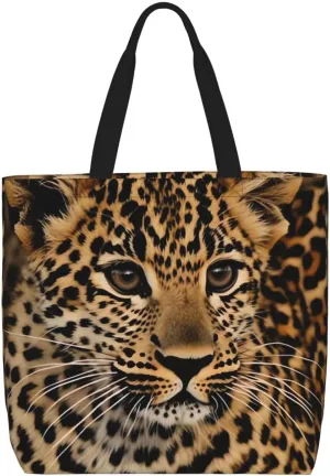 Cute Leopard Tote Bag for Women Hobo Handbags with Zipper Large Shoulder Bag Shopping Bags Travel Purse