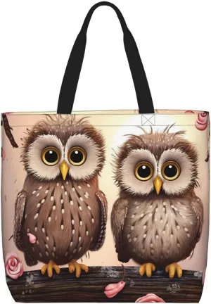 Cute Owls Tote Bag for Women Hobo Handbags with Zipper Large Shoulder Bag Shopping Bags Travel Purse