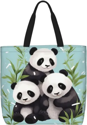 Cute Pandas Tote Bag for Women Hobo Handbags with Zipper Large Shoulder Bag Shopping Bags Travel Purse