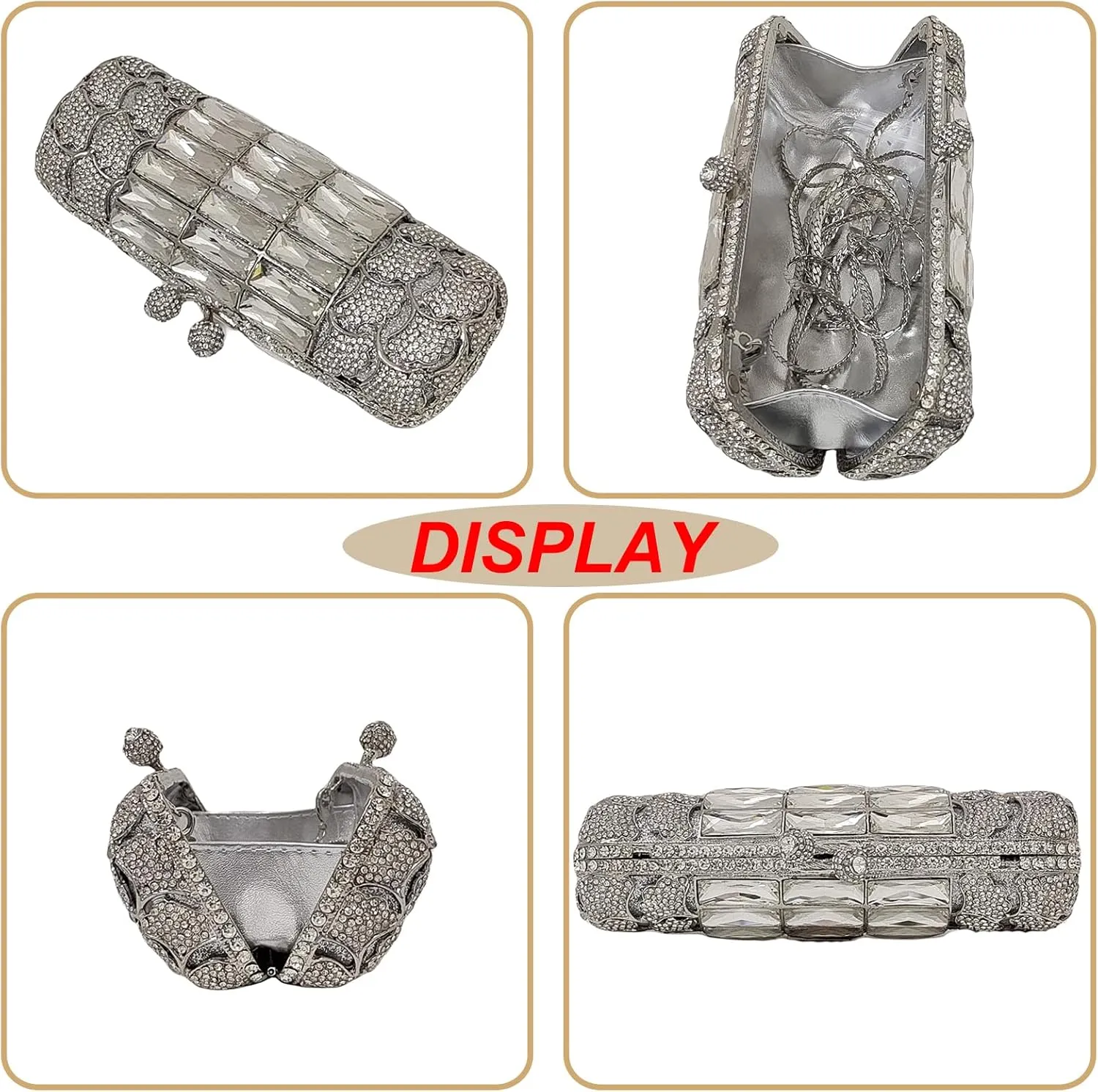 Cylindrical Women Diamond Evening Bag Unique Rectangular Crystal Clutch Purse Rhinestone Party Bag