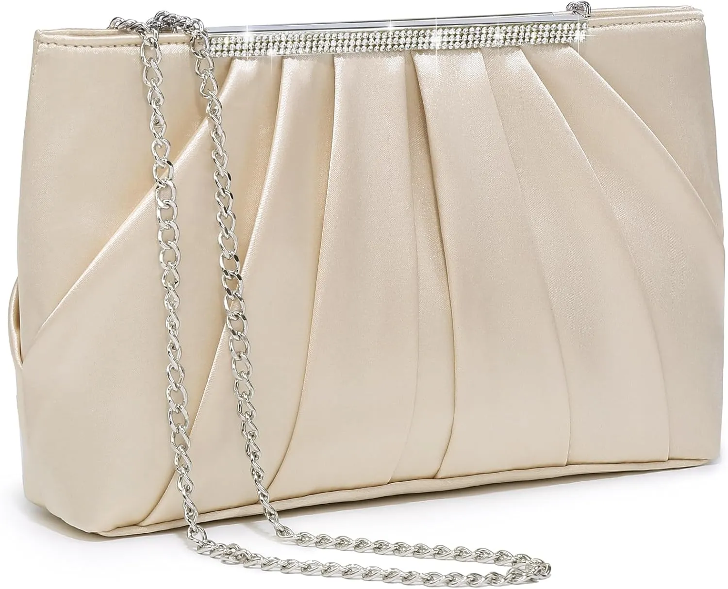 Dasein Elegant Pleated Evening Clutch Bags for Women Formal Handbags Purses for Wedding Party Prom with Sparkly Rhinestones