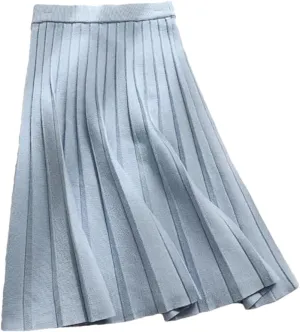 DBFBDTU Women Knitted Midi Skirt A-Line High Waist Pleated Long Skirt