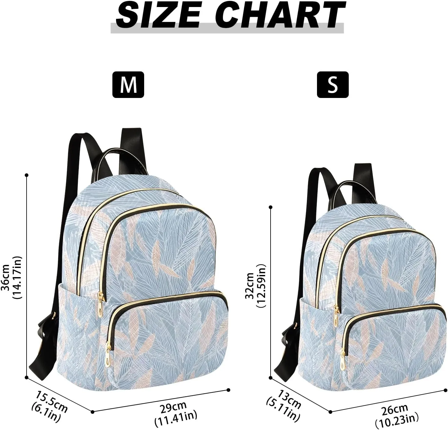 Delicate Leaf Pattern Lightblue Campus Backpack Purse Bookbag Quilted Backpack for Women 13" Laptop Backpack Stylish Printed Rucksack with Multiple Pockets Lightweight Travel