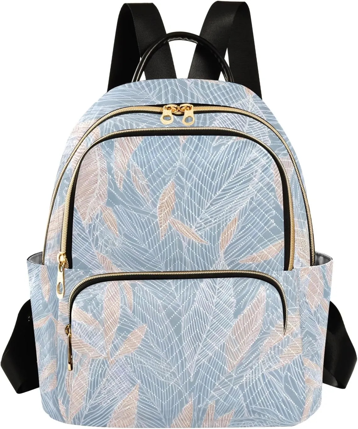 Delicate Leaf Pattern Lightblue Campus Backpack Purse Bookbag Quilted Backpack for Women 13" Laptop Backpack Stylish Printed Rucksack with Multiple Pockets Lightweight Travel