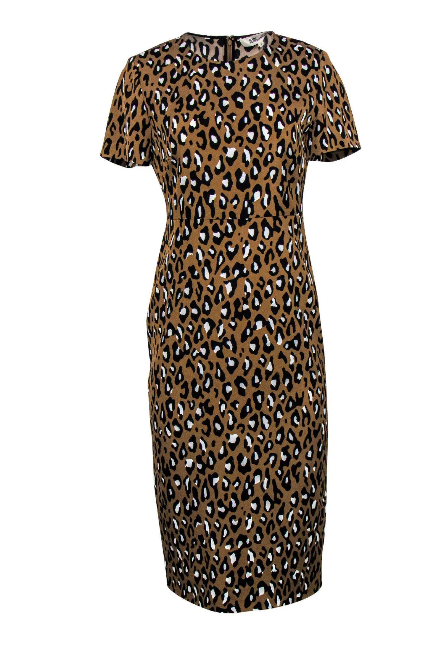 Diane von Furstenberg - Brown Leopard Print Sheath Midi Dress Sz 4