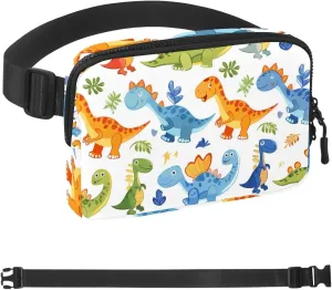 Dinosaur Pattern Fanny Packs for Women Men, Crossbody Belt Bag with Zipper Pockets,Waterproof Waist Packs with Adjustable Strap for Workout Running Traveling Hiking
