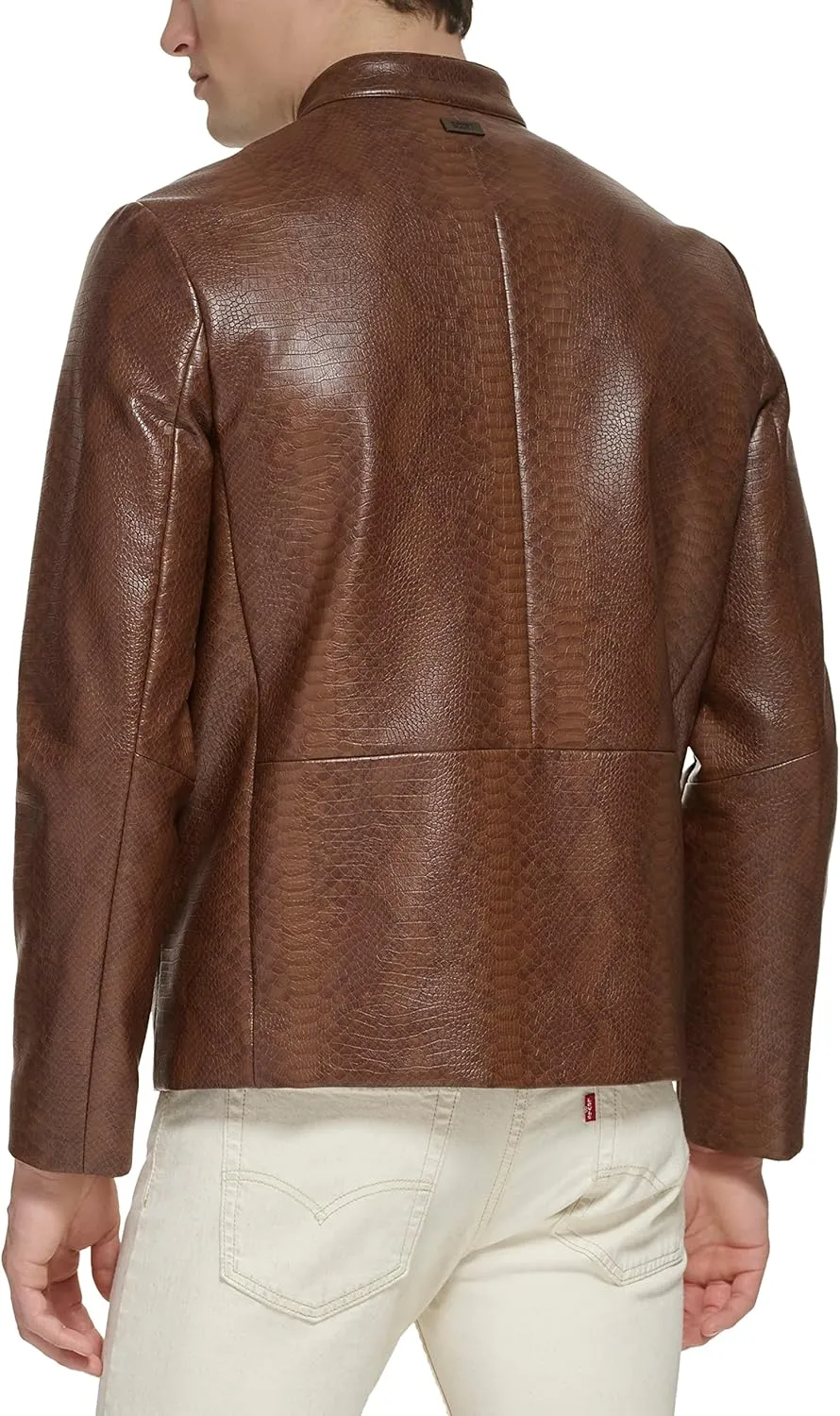 DKNY Men's Faux Laether Modern Racer Jacket