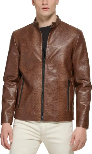 DKNY Men's Faux Laether Modern Racer Jacket