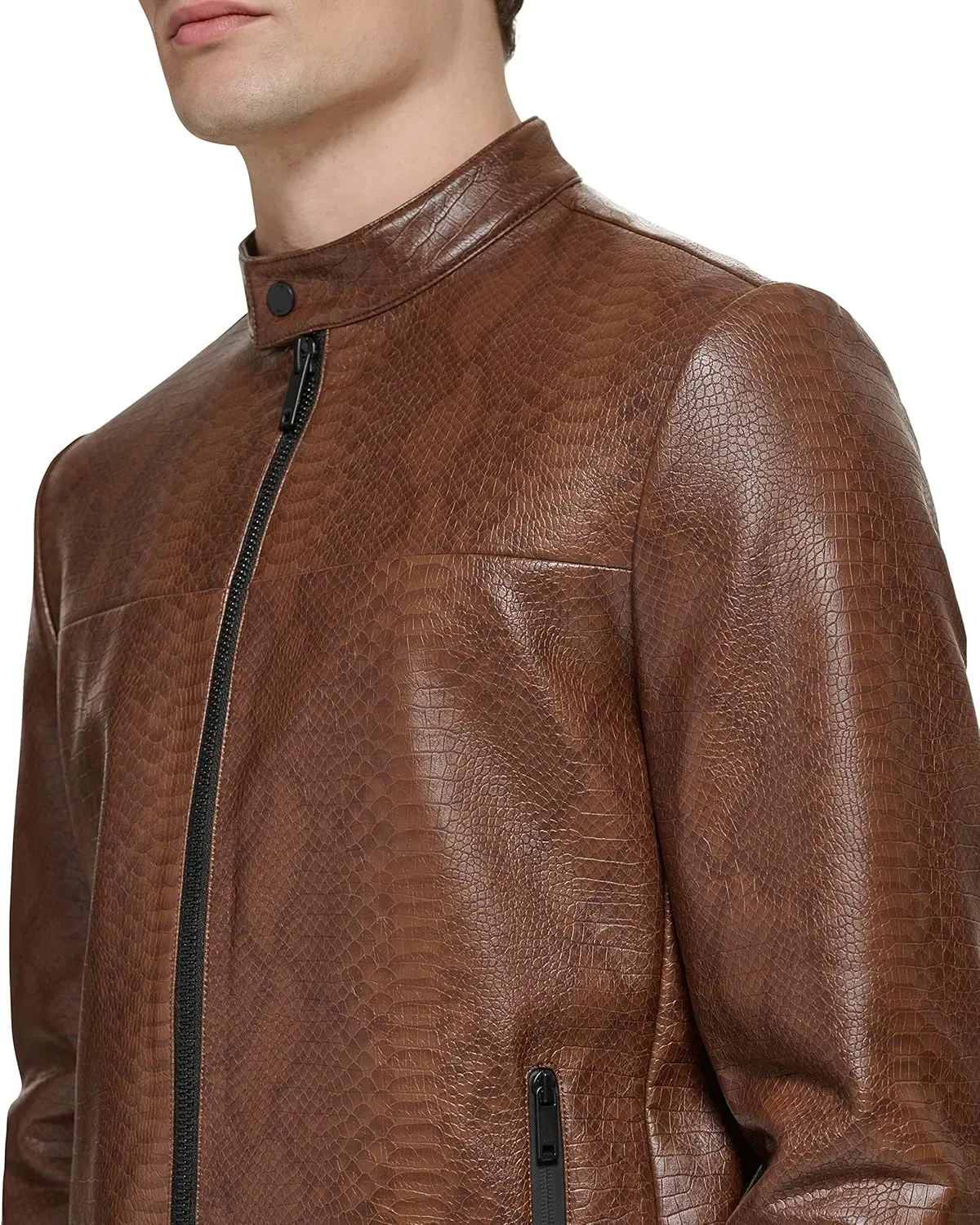 DKNY Men's Faux Laether Modern Racer Jacket