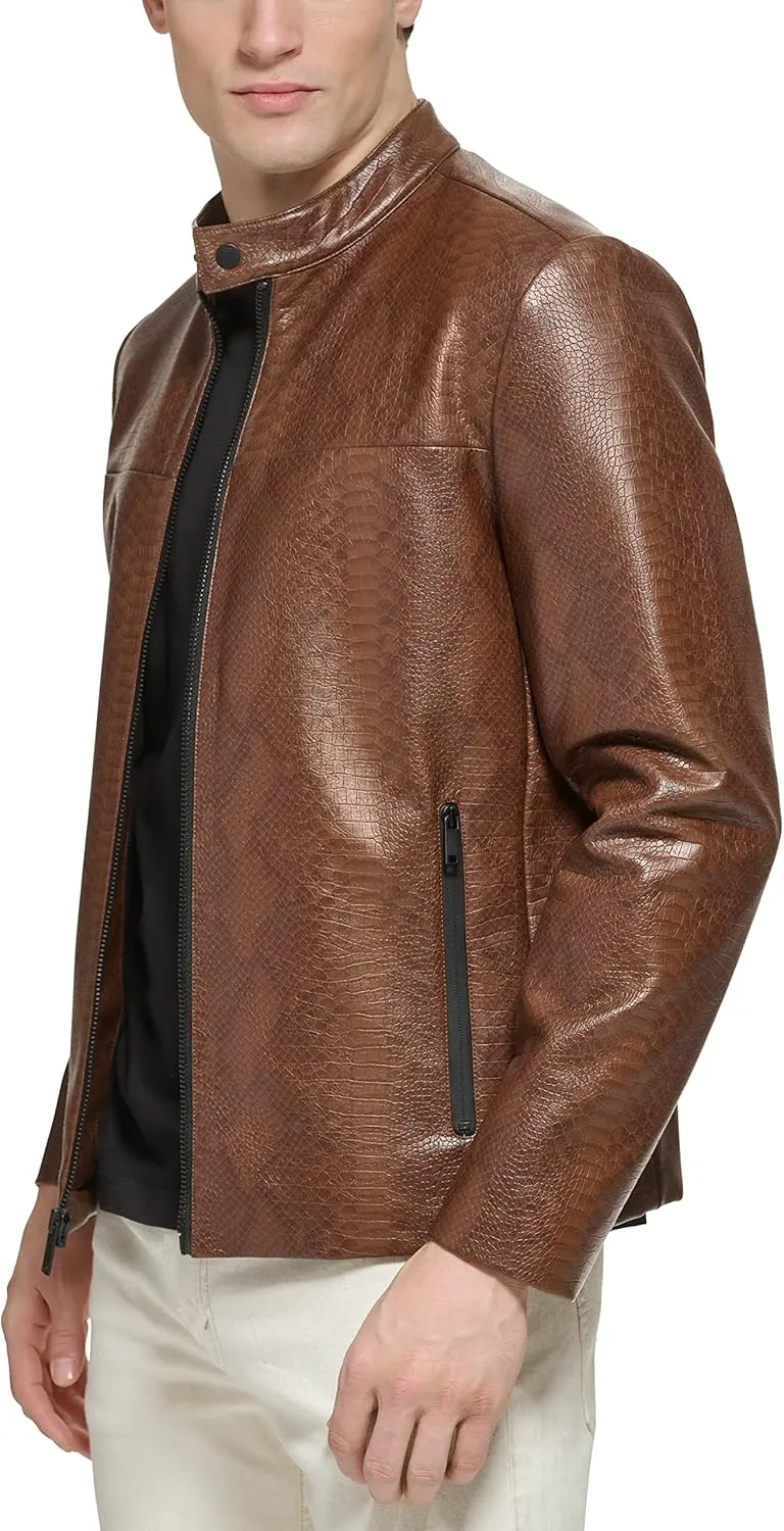 DKNY Men's Faux Laether Modern Racer Jacket
