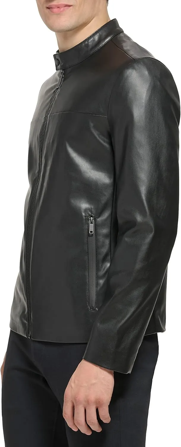 DKNY Men's Faux Laether Modern Racer Jacket
