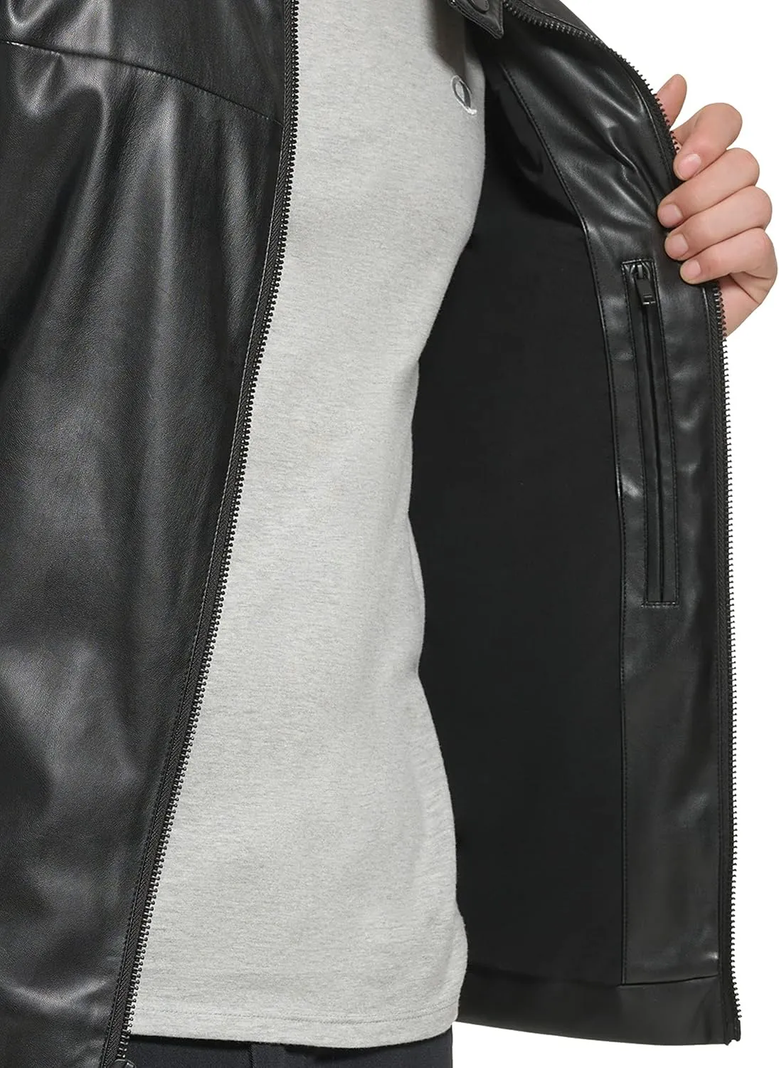 DKNY Men's Faux Laether Modern Racer Jacket