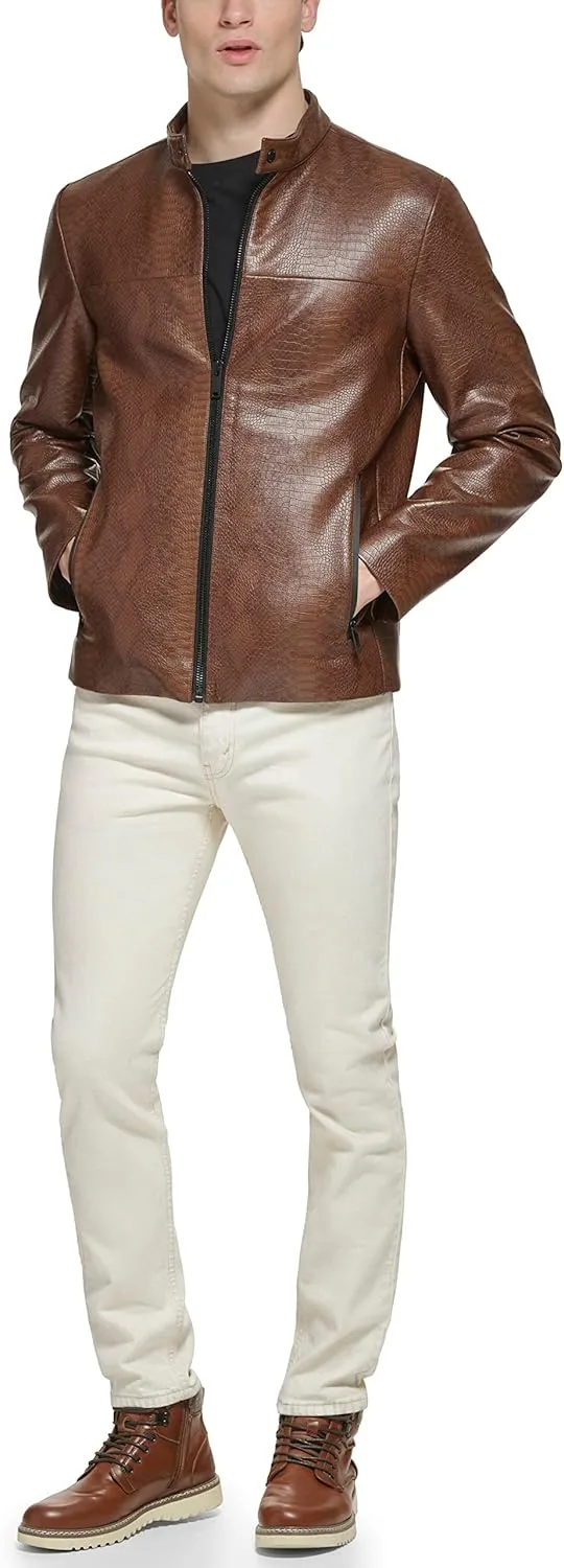 DKNY Men's Faux Laether Modern Racer Jacket