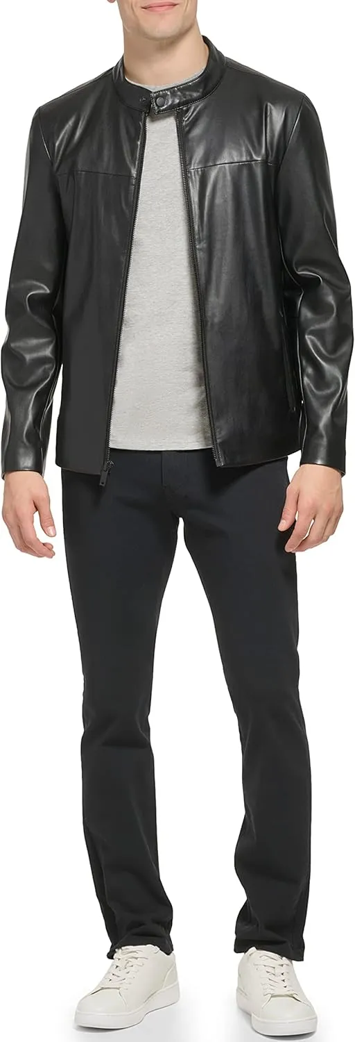DKNY Men's Faux Laether Modern Racer Jacket