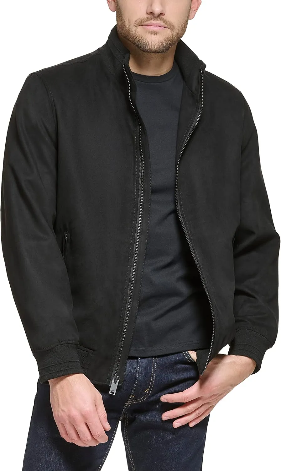 DKNY Men's Modern Knit Collar Bomber Jacket