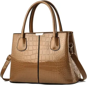 Downupdown Women Handbags Classic Top Handle Purse Shiny Patent Leather Crocodile Pattern Totes Stylish Satchel Shoulder Bag
