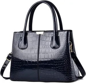 Downupdown Women Handbags Classic Top Handle Purse Shiny Patent Leather Crocodile Pattern Totes Stylish Satchel Shoulder Bag