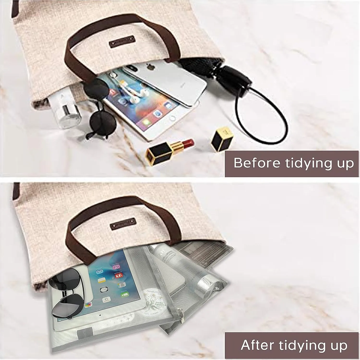 EASYFUN Mesh Pouch, Make up Bag with Zipper Cosmetic Organizer Pouch for Daily or Travel to Keep Small Items, 4 PCS Grey