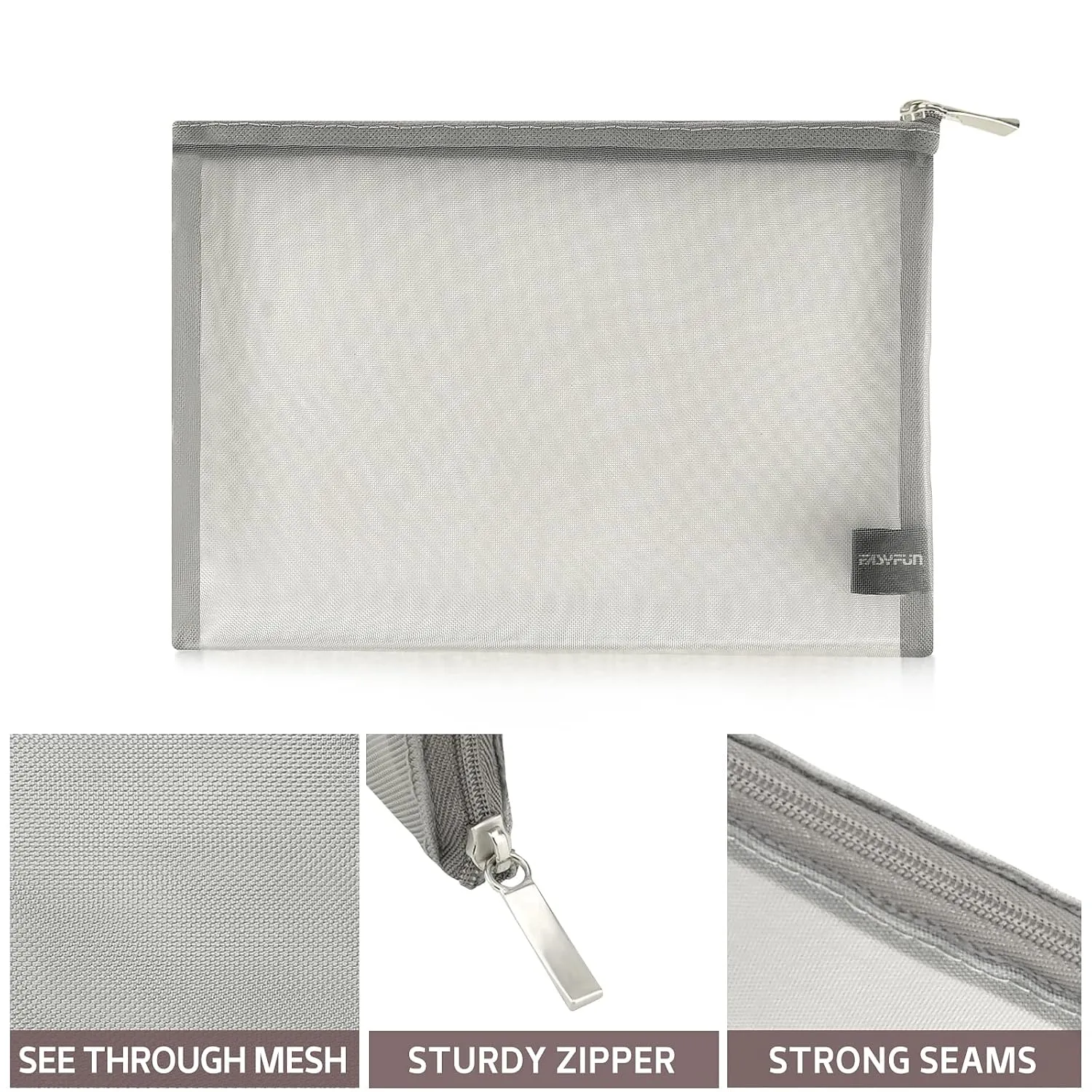 EASYFUN Mesh Pouch, Make up Bag with Zipper Cosmetic Organizer Pouch for Daily or Travel to Keep Small Items, 4 PCS Grey