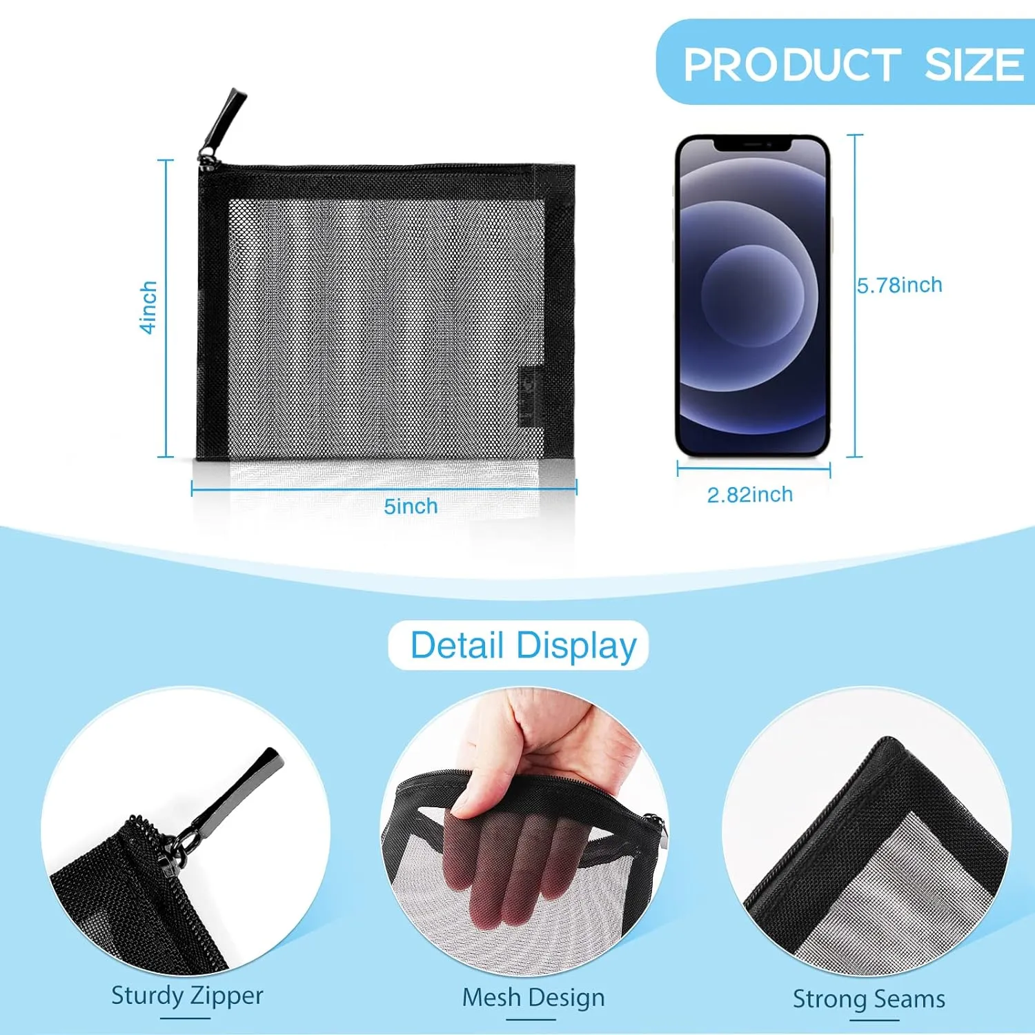 EASYFUN Small Zipper Pouch6 Pieces Mini Mesh Pouch Coin Purse Portable Cosmetic Case Mesh Storage Bags with Key Kit Small Item Organizer,5 x 4 Inch