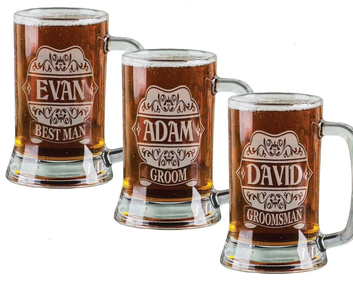 Elegant Modern Groomsman Groom Best Man 16oz Personalized Beer Mug Custom Engraved Wedding Favor 16 oz Beer Stein Gift Present Idea