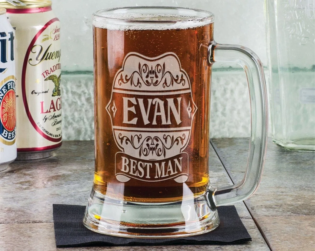 Elegant Modern Groomsman Groom Best Man 16oz Personalized Beer Mug Custom Engraved Wedding Favor 16 oz Beer Stein Gift Present Idea