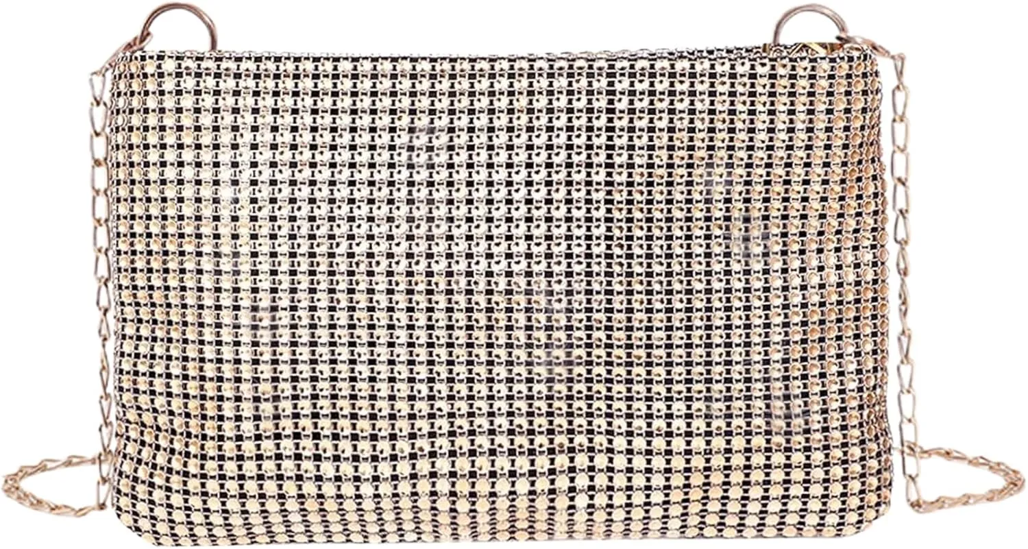 Evening Bags for Women Sparkly Sequin Clutch Bags with Detachable Chain Strap and Zipper Bling Rhinestone Clutch