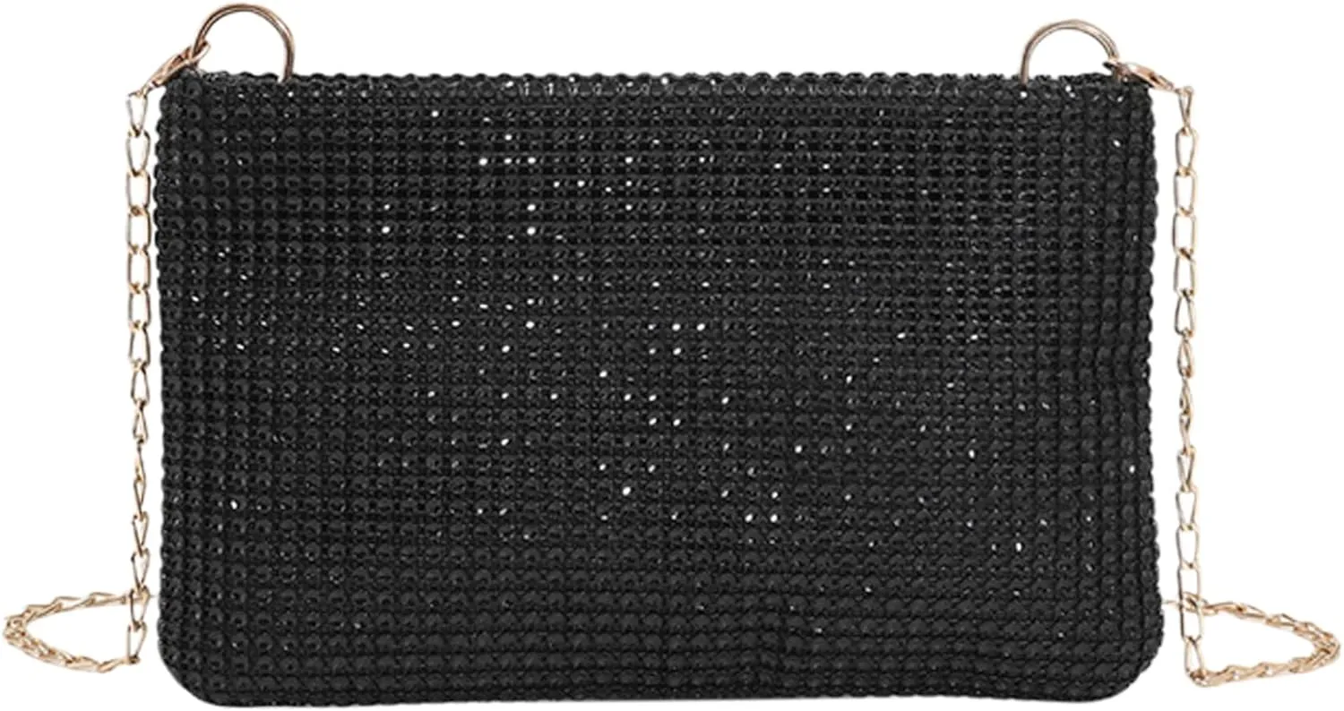 Evening Bags for Women Sparkly Sequin Clutch Bags with Detachable Chain Strap and Zipper Bling Rhinestone Clutch