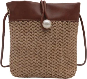 Eye Catching Woven Phone Bag Delicate Shoulder Bags Straw Bucket Bag Crossbody Purse PU Leather Handbag for Women