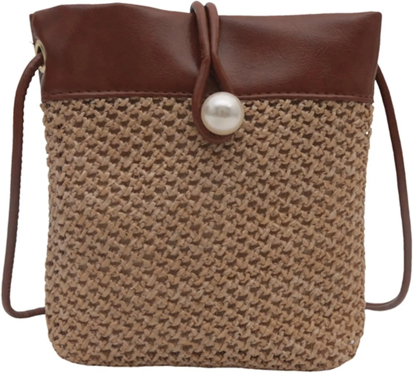 Eye Catching Woven Phone Bag Delicate Shoulder Bags Straw Bucket Bag Crossbody Purse PU Leather Handbag for Women