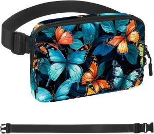 Fancy Colored Butterfly B Fanny Packs for Women Men, Crossbody Belt Bag with Zipper Pockets,Waterproof Waist Packs with Adjustable Strap for Workout Running Traveling Hiking