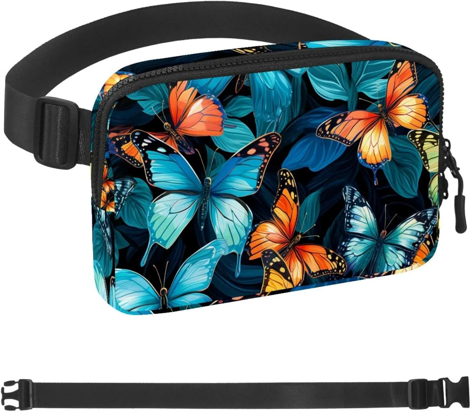 Fancy Colored Butterfly B Fanny Packs for Women Men, Crossbody Belt Bag with Zipper Pockets,Waterproof Waist Packs with Adjustable Strap for Workout Running Traveling Hiking