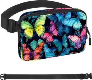 Fancy Colored Butterfly Fanny Packs for Women Men, Crossbody Belt Bag with Zipper Pockets,Waterproof Waist Packs with Adjustable Strap for Workout Running Traveling Hiking