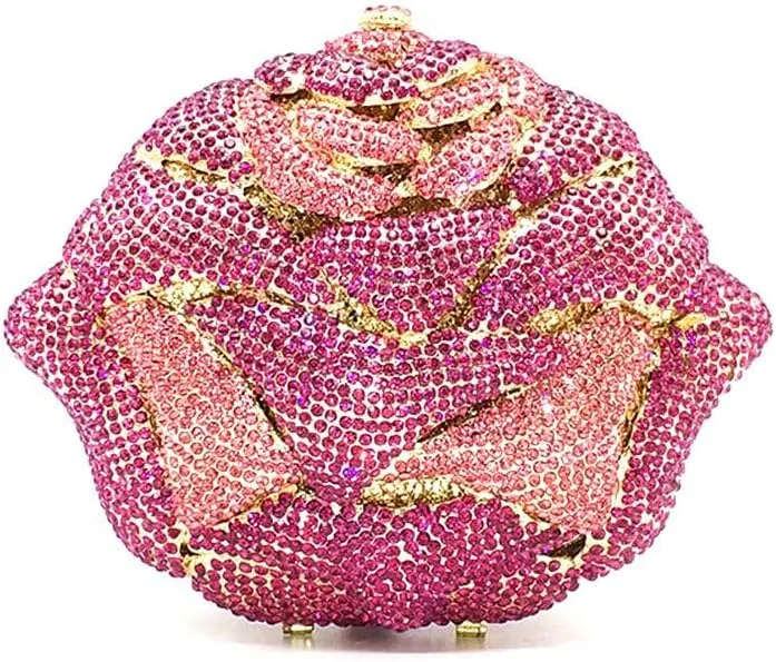 Fancy Rose Women Crystal Clutch Bags Wedding Rhinestone Classical Evening Bag Prom Cocktail Party Handbag and Purse