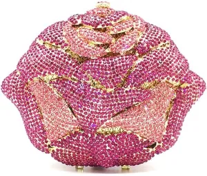 Fancy Rose Women Crystal Clutch Bags Wedding Rhinestone Classical Evening Bag Prom Cocktail Party Handbag and Purse
