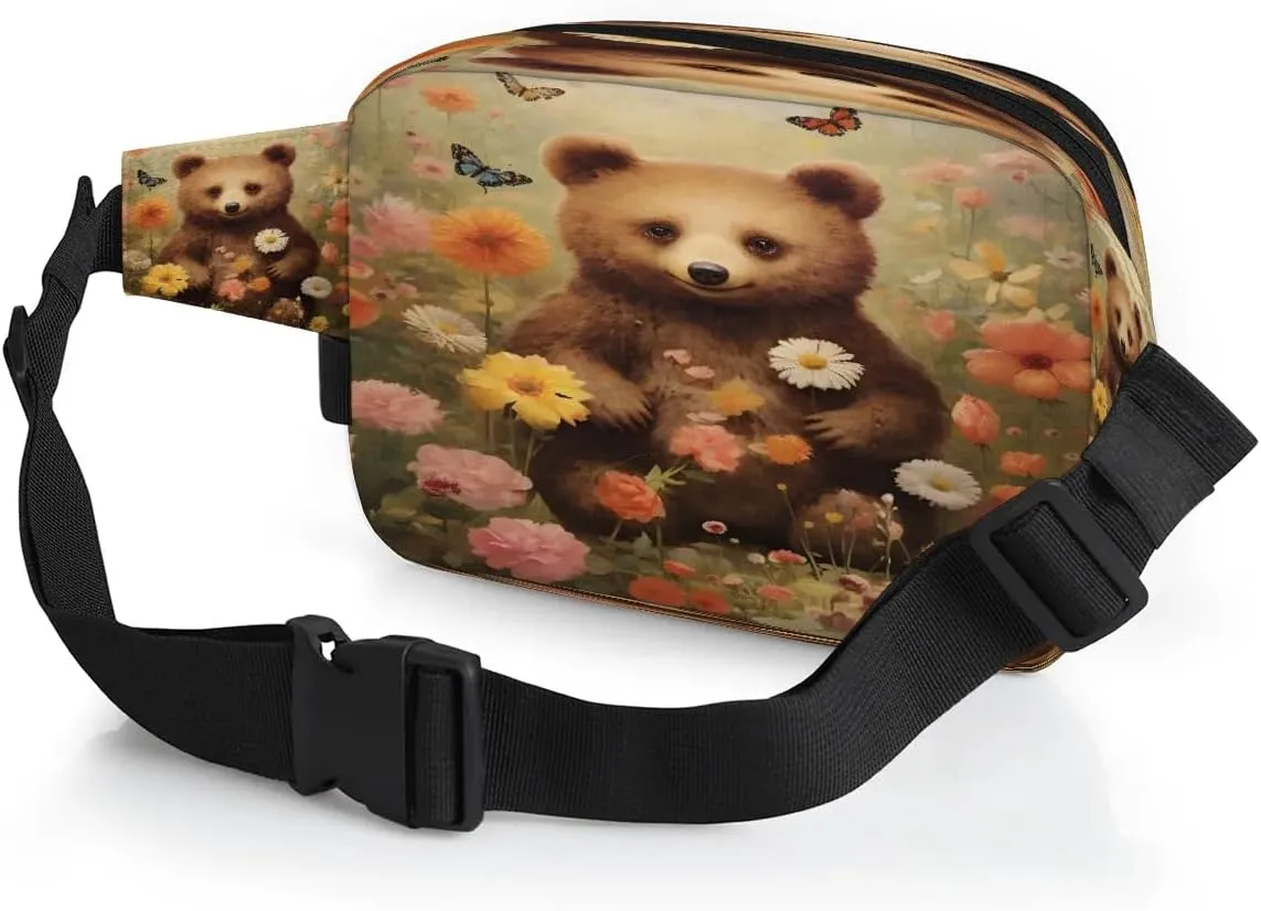 Fanny Pack Crossbody for Women Men Bear Flowers Fanny Pack Cross Body Bag for Shopping Traveling Running Hiking Cycling
