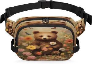 Fanny Pack Crossbody for Women Men Bear Flowers Fanny Pack Cross Body Bag for Shopping Traveling Running Hiking Cycling