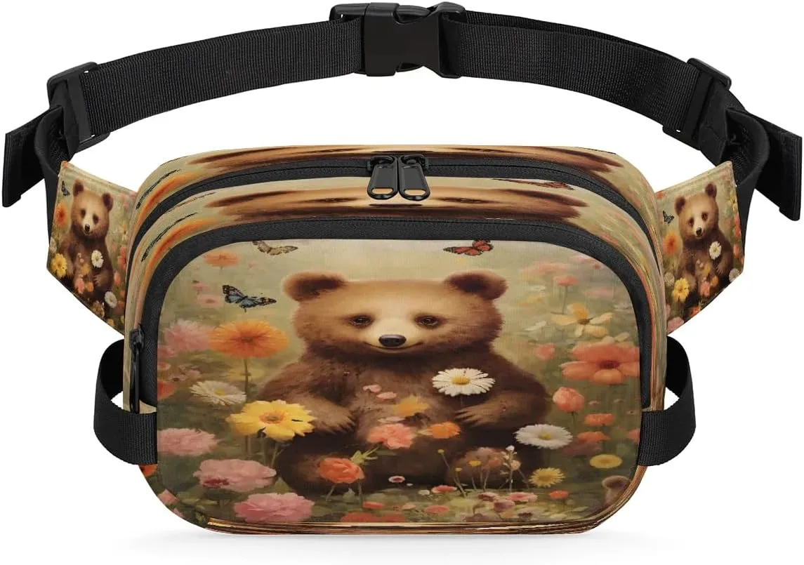 Fanny Pack Crossbody for Women Men Bear Flowers Fanny Pack Cross Body Bag for Shopping Traveling Running Hiking Cycling