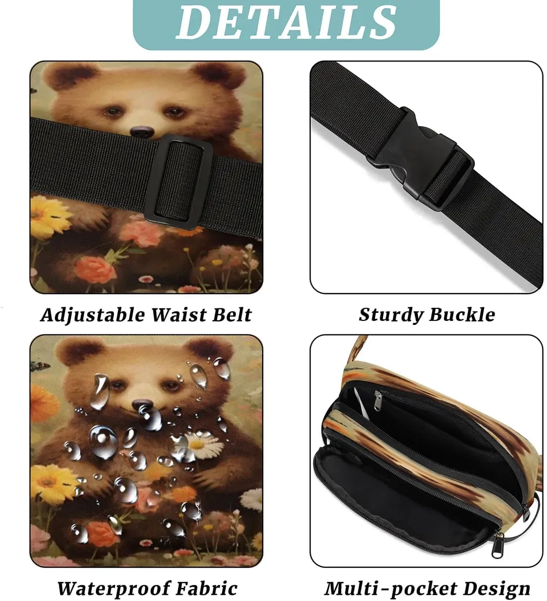 Fanny Pack Crossbody for Women Men Bear Flowers Fanny Pack Cross Body Bag for Shopping Traveling Running Hiking Cycling