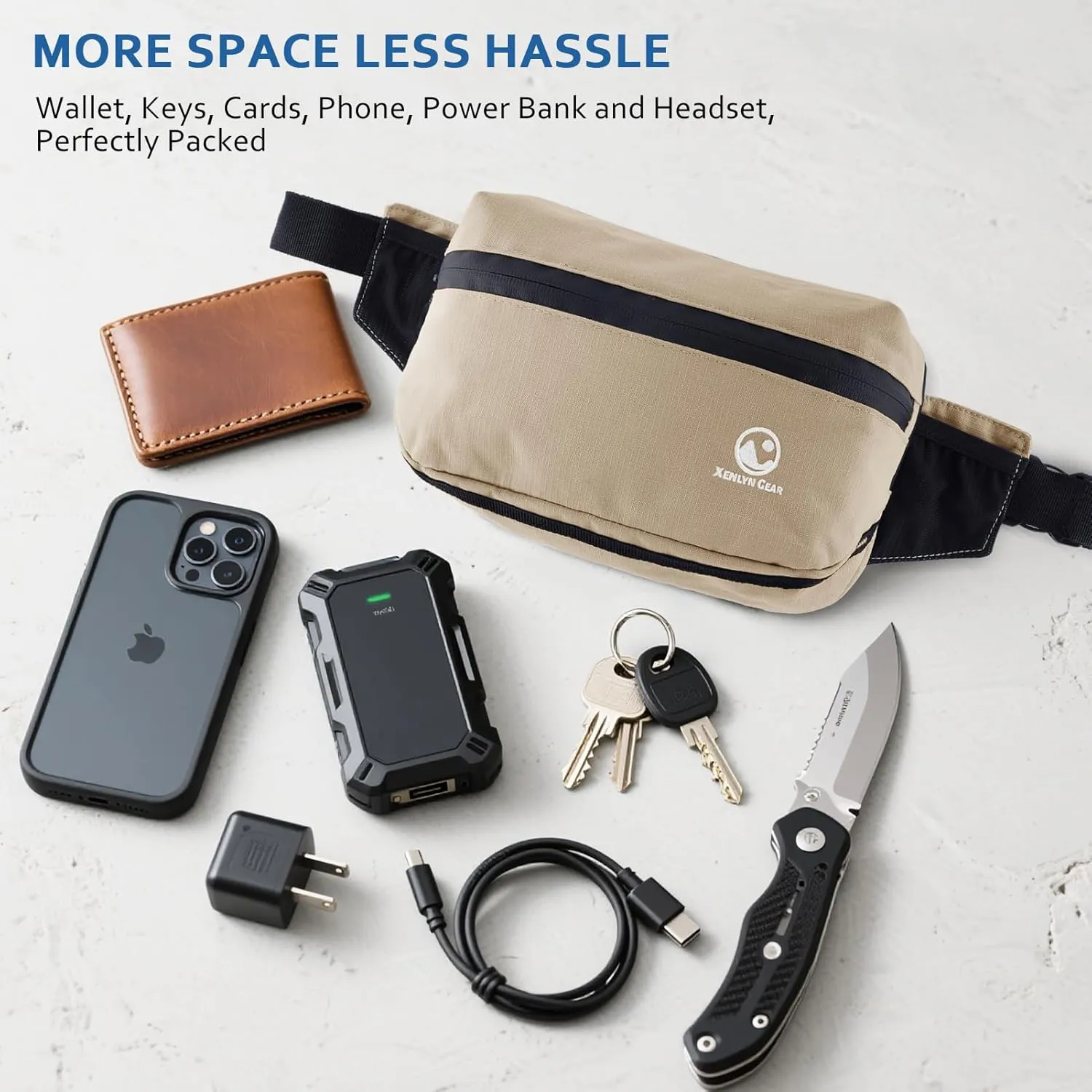 Fanny Pack for Men & Women  Waterproof Fanny Pack & Belt Bag  Stylish Cross Body Bag for Travel, Hiking & Everyday Use  Lightweight & Durable Belt Bag for Women & Men - Khaki