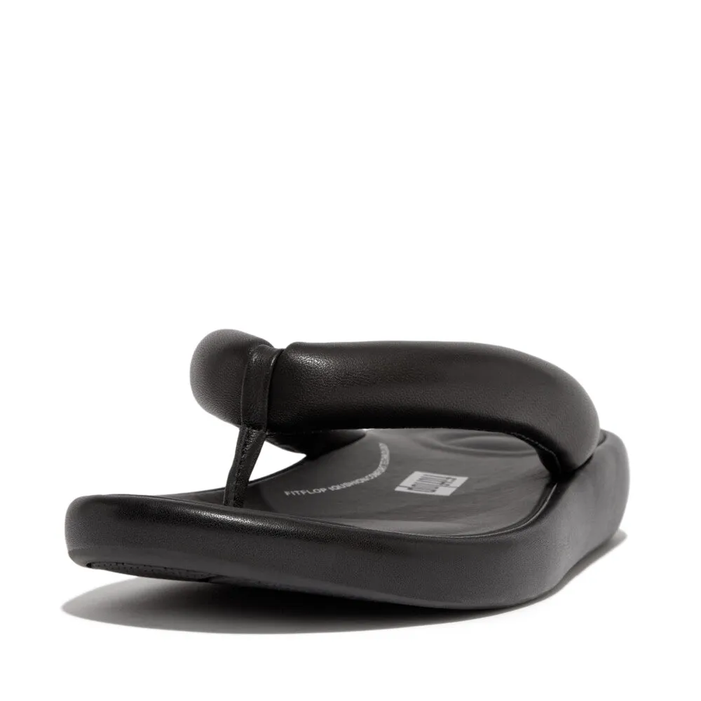 FitFlop iQushion D-Luxe Padded Leather Flip Flops Black