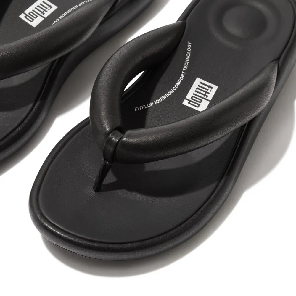 FitFlop iQushion D-Luxe Padded Leather Flip Flops Black