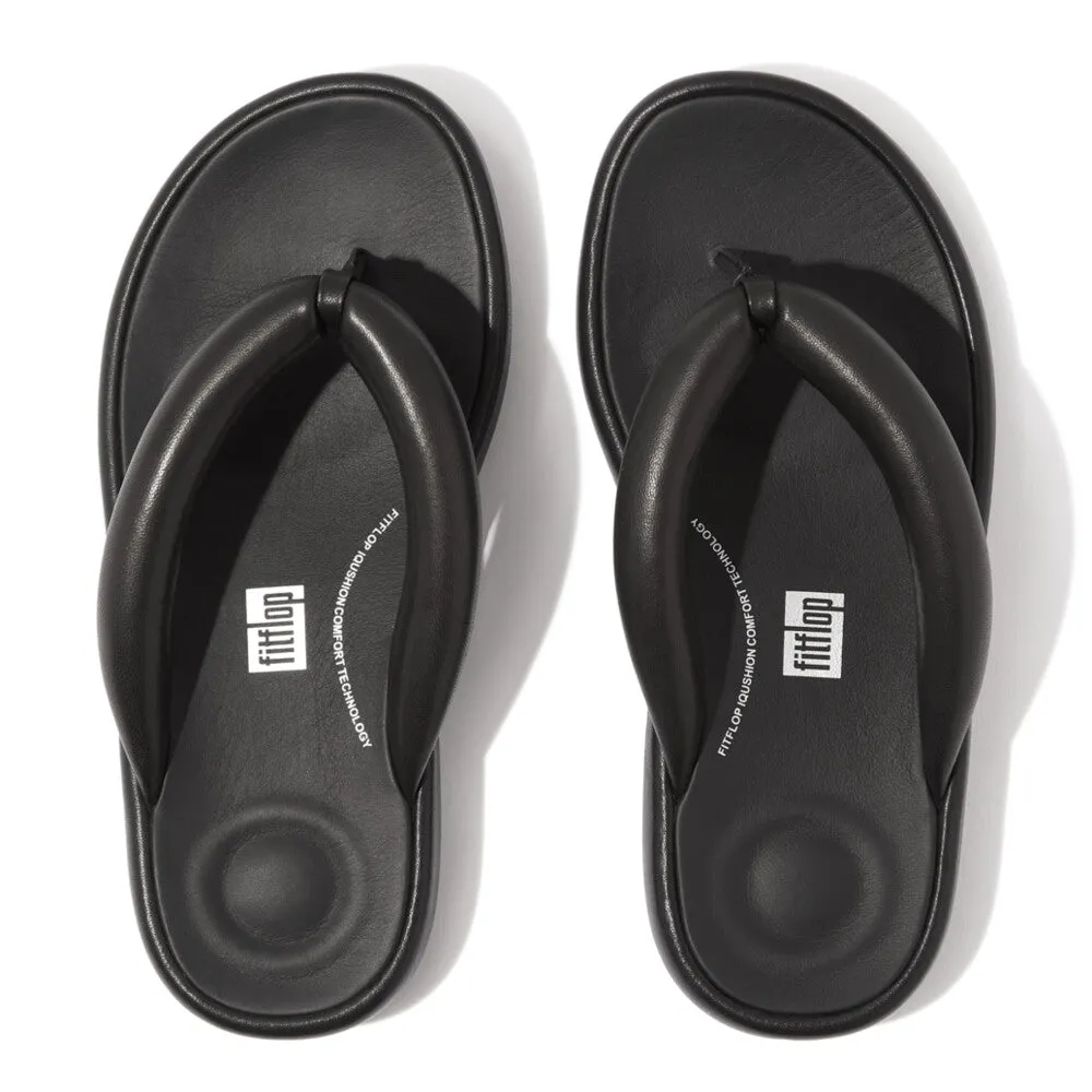 FitFlop iQushion D-Luxe Padded Leather Flip Flops Black